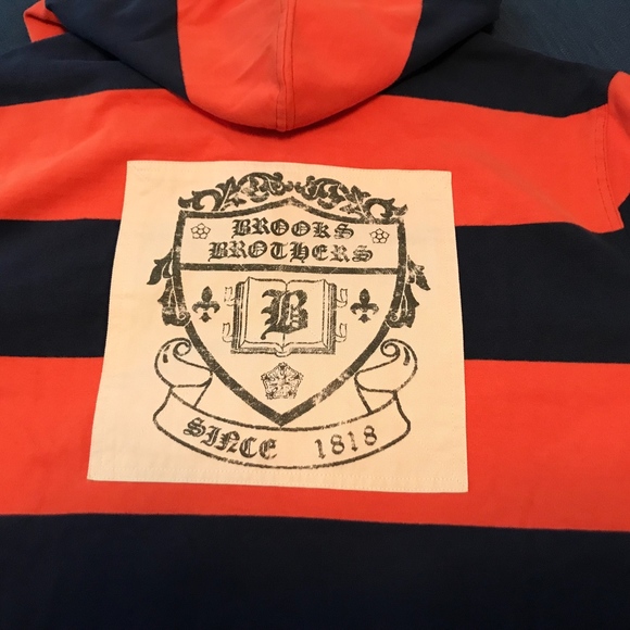 Brook Brothers 345 Rugby Polo Shirt Longsleeve with Hood Size L - Picture 2 of 5